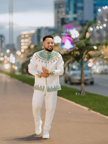 Luxury Green Habesha Men’s Shirt | Modern Ethiopian Traditional Wear