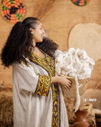 Gondar Fetil Yellow Tibeb Dress | Lightweight Modern Habesha Kemis