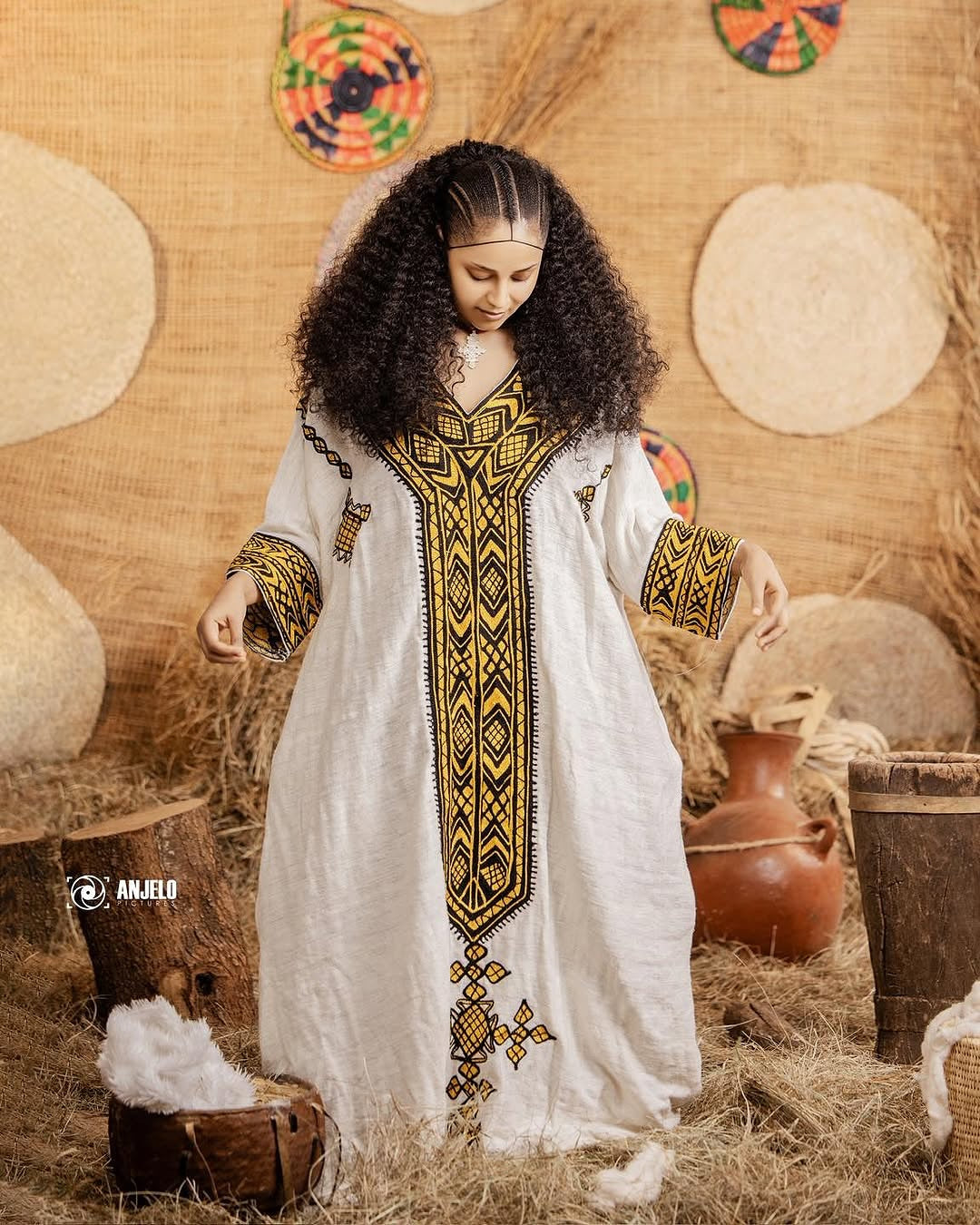 Gondar Fetil Yellow Tibeb Dress | Lightweight Modern Habesha Kemis