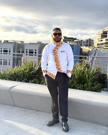 Red & Gold Habesha Men’s Shirt |Modern Ethiopian Traditional Wear ethgebya gebeya habesha usa