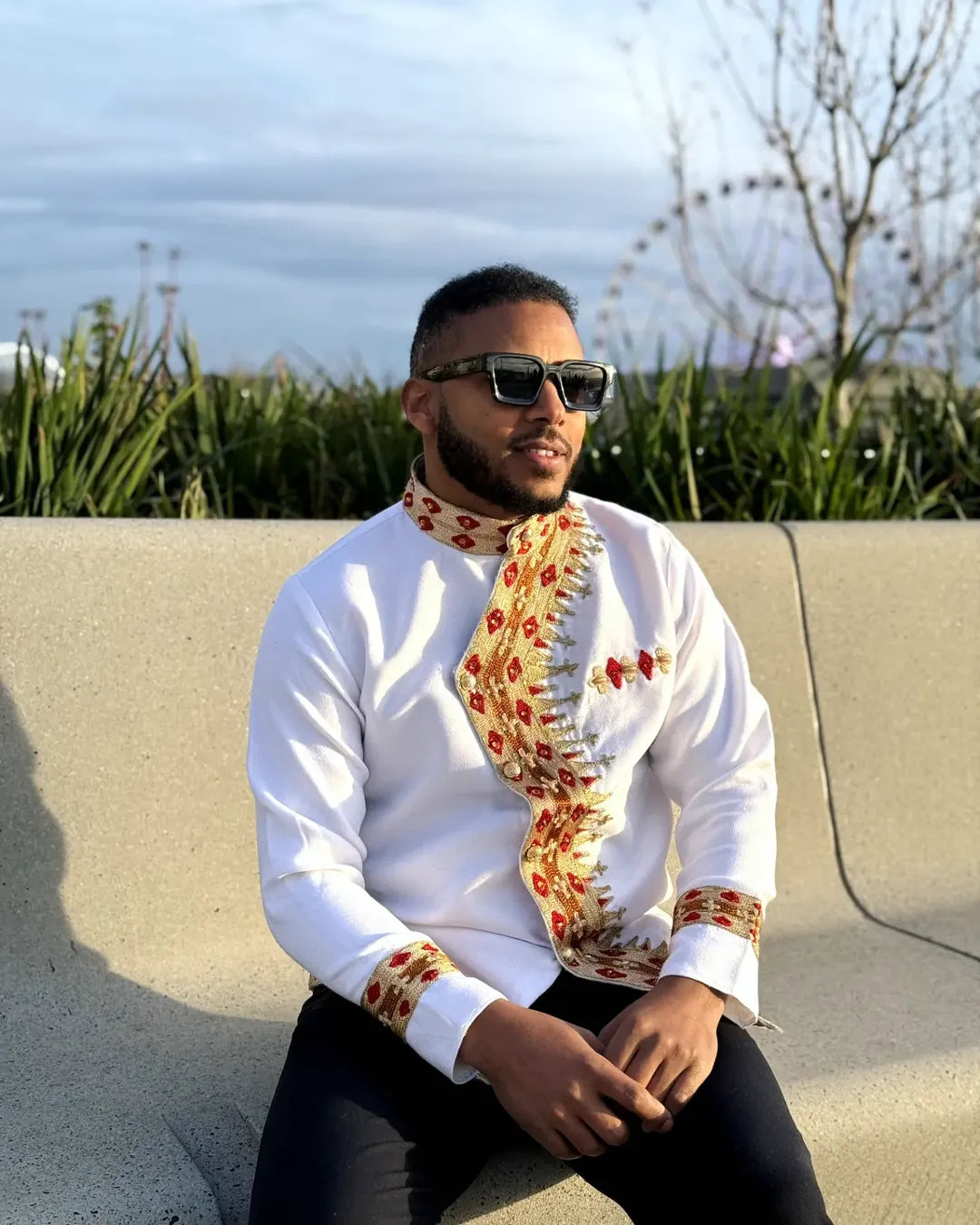 Red & Gold Habesha Men’s Shirt |Modern Ethiopian Traditional Wear ethgebya gebeya habesha usa