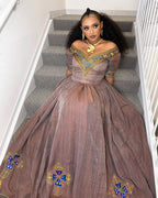 Rose Gold Zuria Habesha Kemis | New Handmade Ethiopian Dress