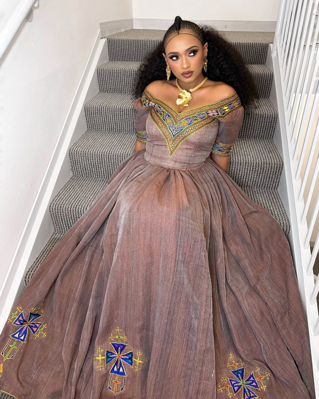 Rose Gold Zuria Habesha Kemis | New Handmade Ethiopian Dress