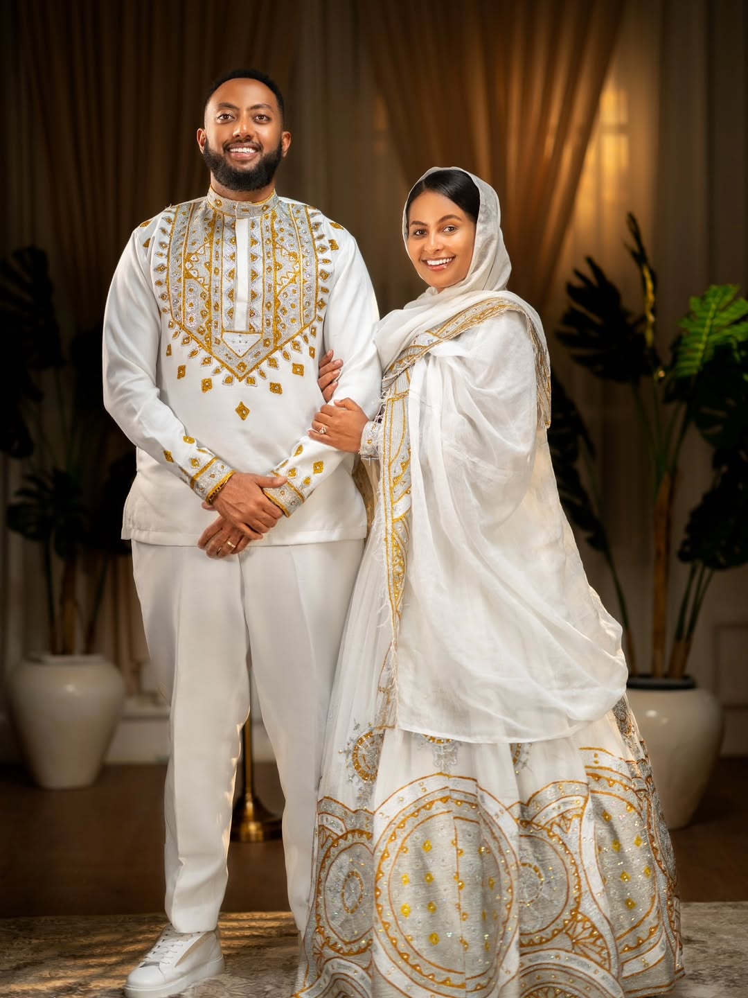 Luxury Gold Habesha Couples Outfit | Modern Ethiopian Matching Set