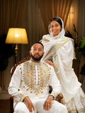 Luxury Gold Habesha Couples Outfit | Modern Ethiopian Matching Set