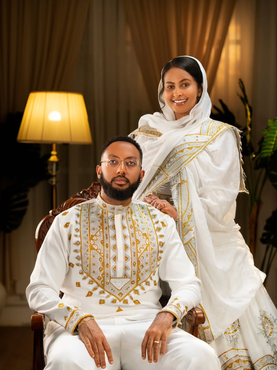 Luxury Gold Habesha Couples Outfit | Modern Ethiopian Matching Set