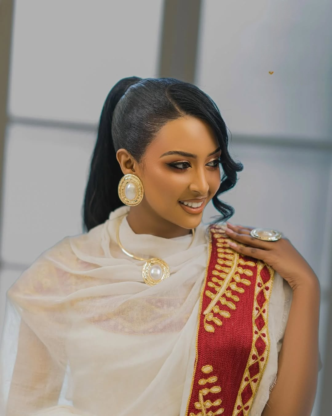 Red & Gold Habesha Kemis | Handwoven Ethiopian Eritrean Zuria