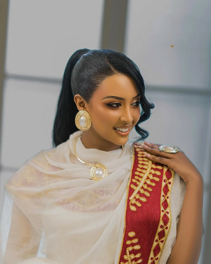 Red & Gold Habesha Kemis | Handwoven Ethiopian Eritrean Zuria