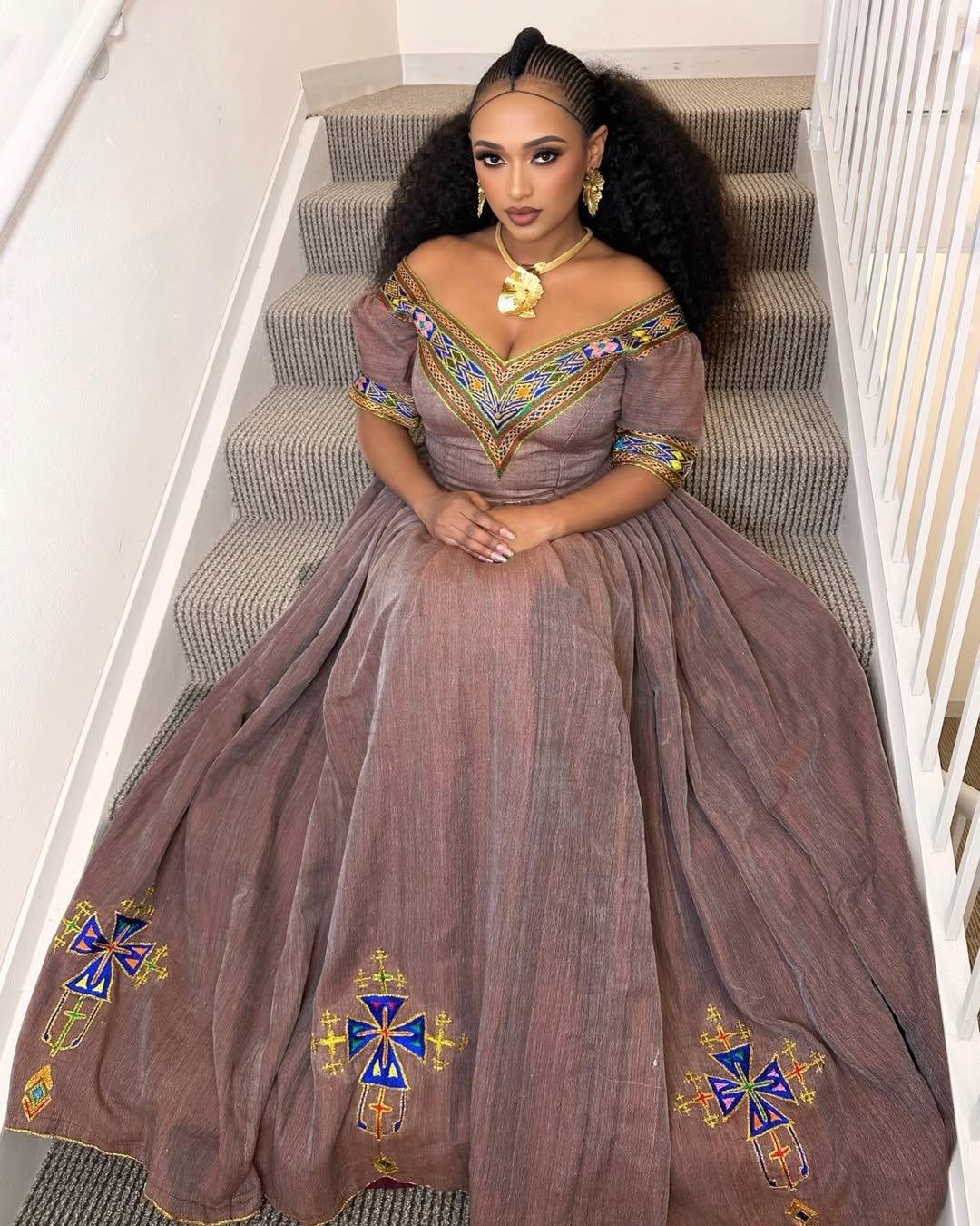Rose Gold Zuria Habesha Kemis | New Handmade Ethiopian Dress