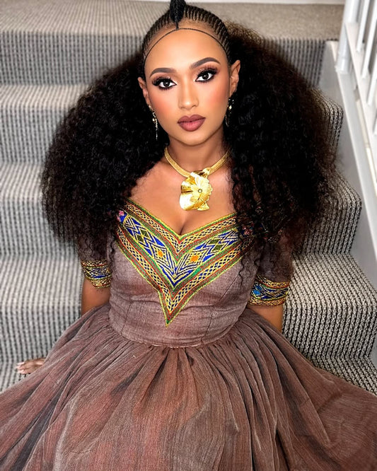 Rose Gold Zuria Habesha Kemis | New Handmade Ethiopian Dress