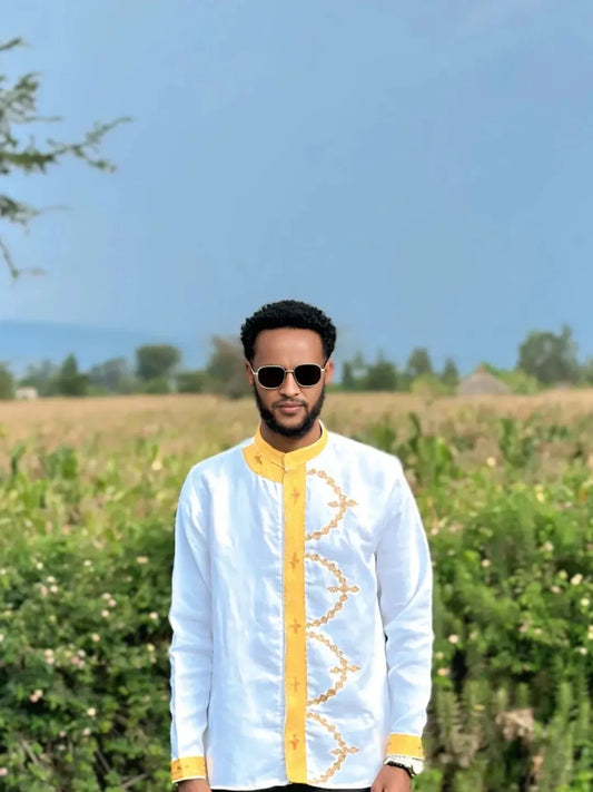 Yellow Habesha Men’s Shirt | Modern Ethiopian Traditional Wear