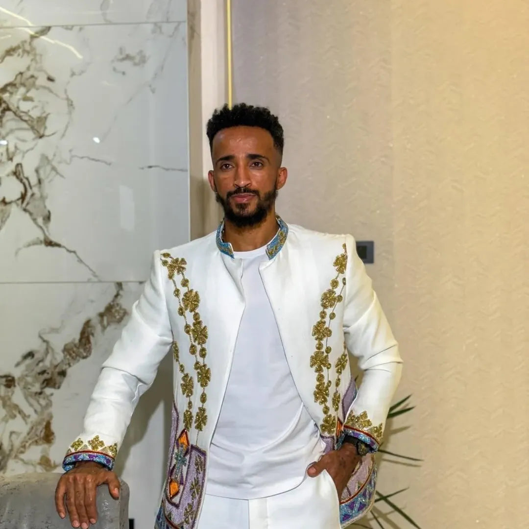 Luxury Gold Habesha Men’s Coat | Modern Ethiopian Cultural Wear