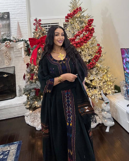 Dark Purple Modern Zuria Kemis Elegant Ethiopian Traditional Dress ethgebya gebeya habesha kemis usa canada