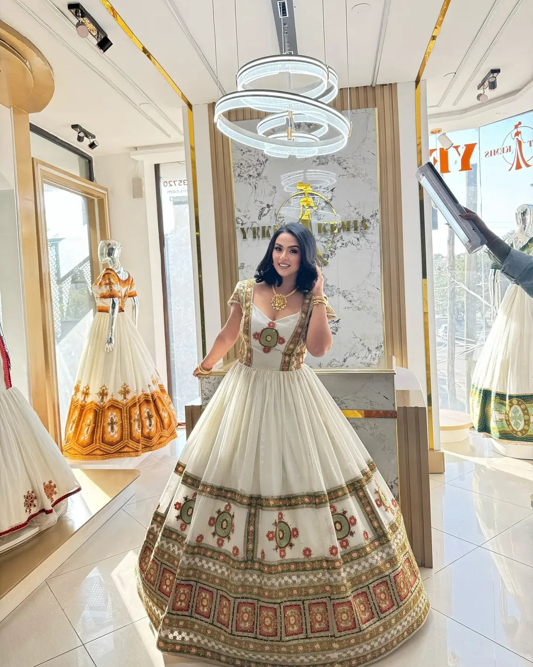 Green Multicolor Habesha Couple Set | Modern Wedding Matching Outfits