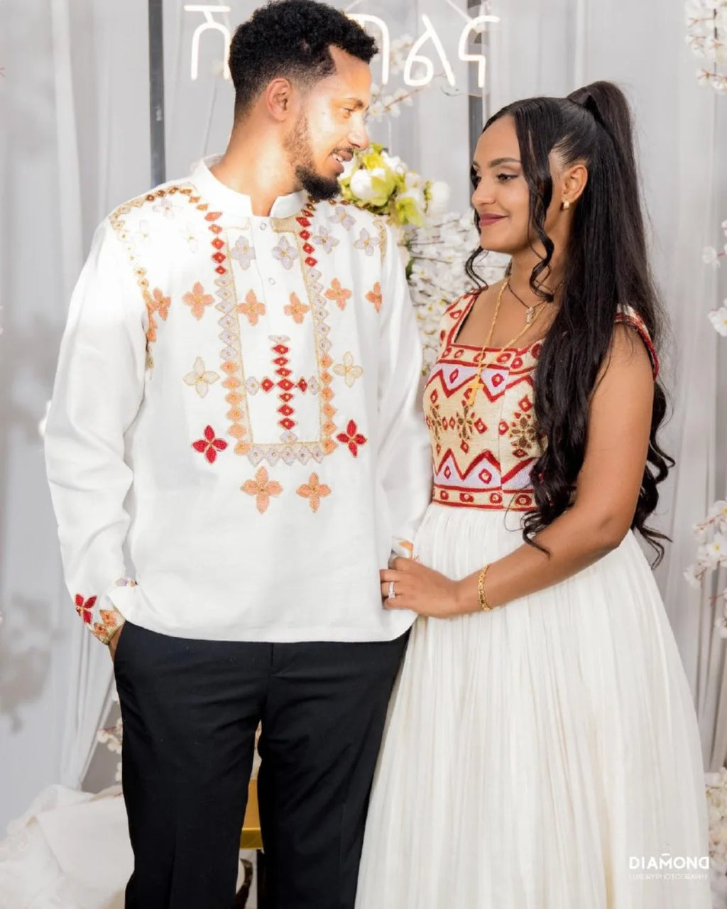 Luxury Red Habesha Couples Matching | Wedding Ethiopian Outfits