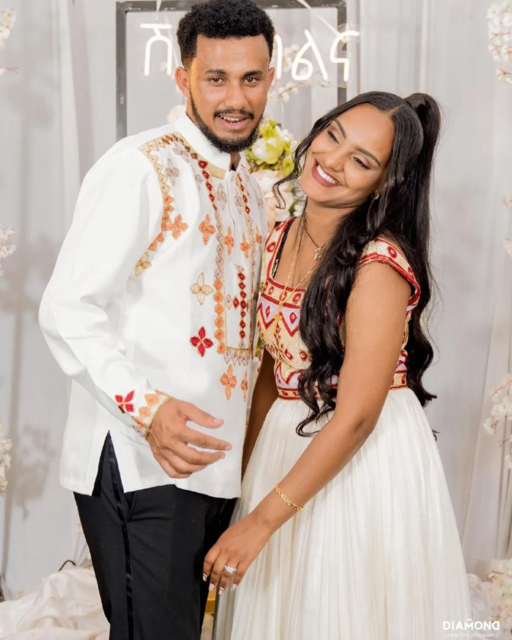 Luxury Red Habesha Couples Matching | Wedding Ethiopian Outfits