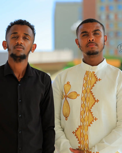 Gold Habesha Men’s Shirt | Modern Ethiopian Traditional Wear