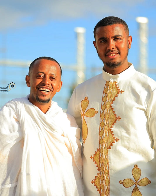 Gold Habesha Men’s Shirt | Modern Ethiopian Traditional Wear