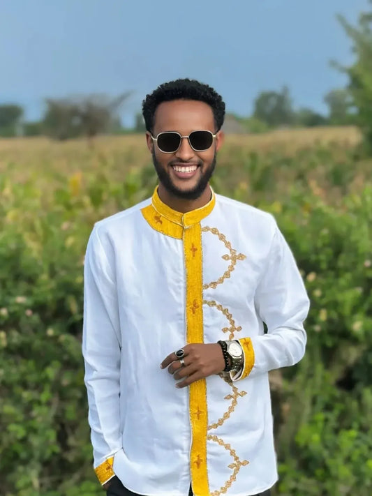 Yellow Habesha Men’s Shirt | Modern Ethiopian Traditional Wear