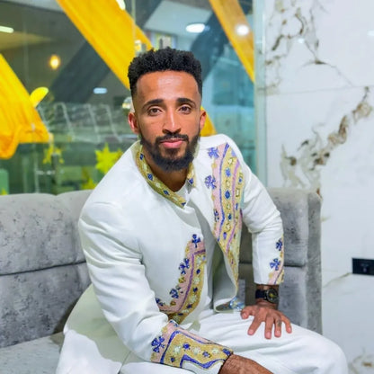 Luxury Gold Habesha Men’s Coat | Modern Ethiopian Cultural Wear