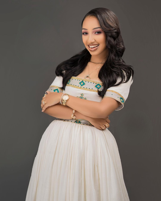 Light Green Habesha Kemis Dress | Handmade Ethiopian Zuria