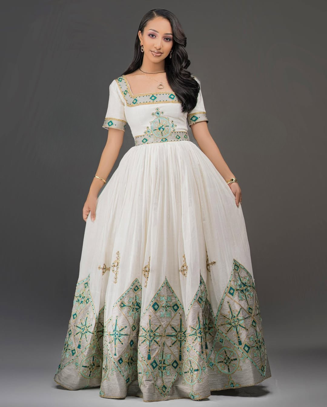 Light Green Habesha Kemis Dress | Handmade Ethiopian Zuria