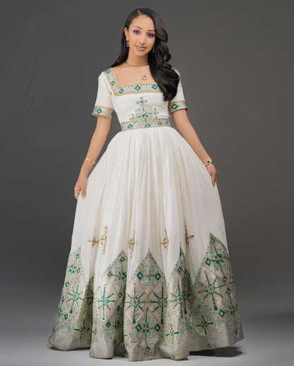 Light Green Habesha Kemis Dress | Handmade Ethiopian Zuria