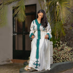 Gondar Habesha Kemis with Emerald Green Tibeb | Handwoven Ethiopian Dress