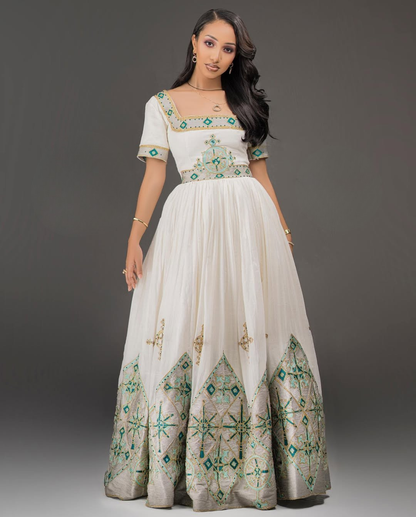 Light Green Habesha Kemis Dress | Handmade Ethiopian Zuria