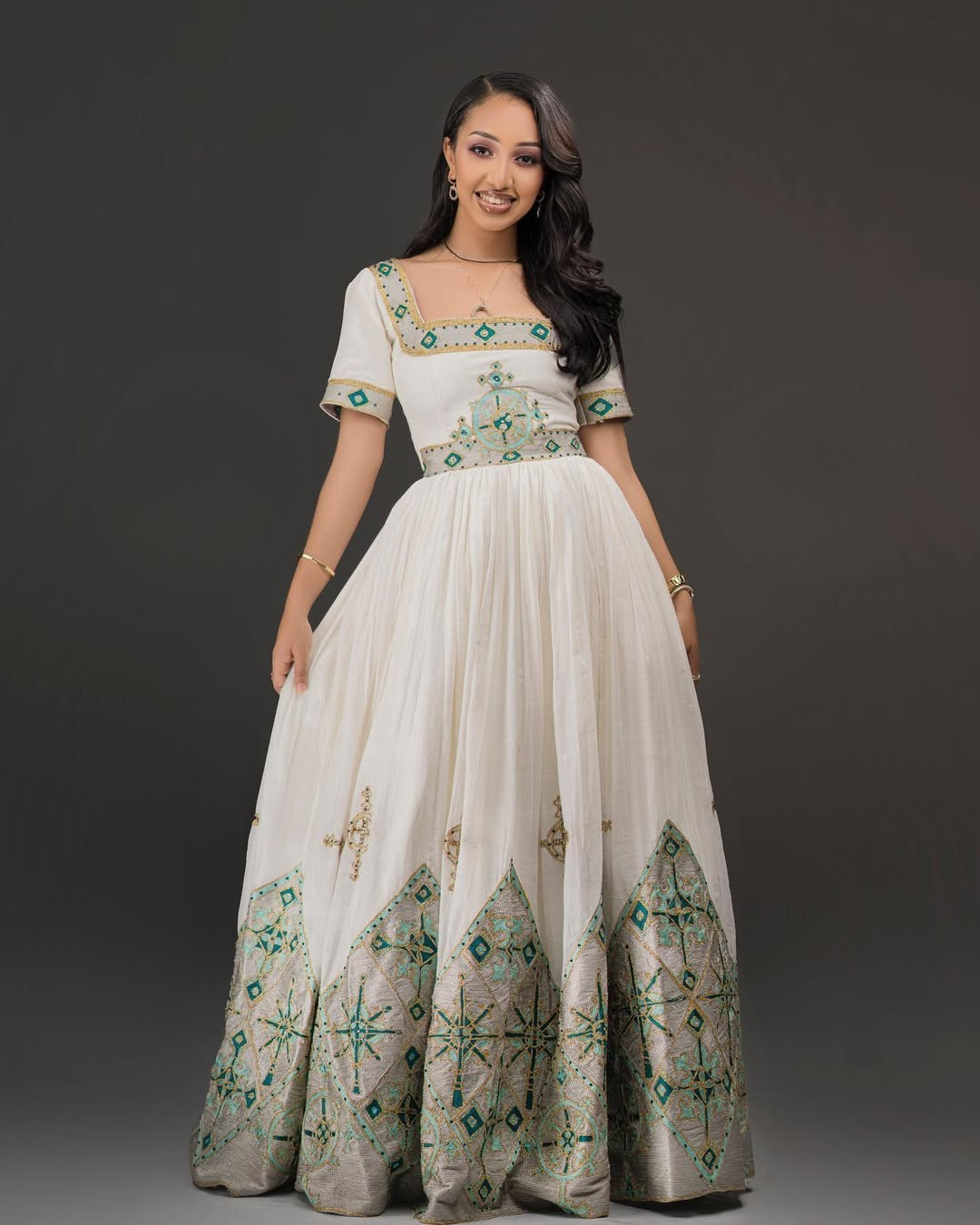 Light Green Habesha Kemis Dress | Handmade Ethiopian Zuria