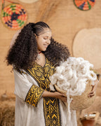 Gondar Fetil Yellow Tibeb Dress | Lightweight Modern Habesha Kemis