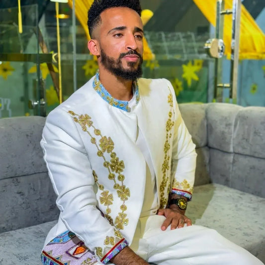 Luxury Gold Habesha Men’s Coat | Modern Ethiopian Cultural Wear
