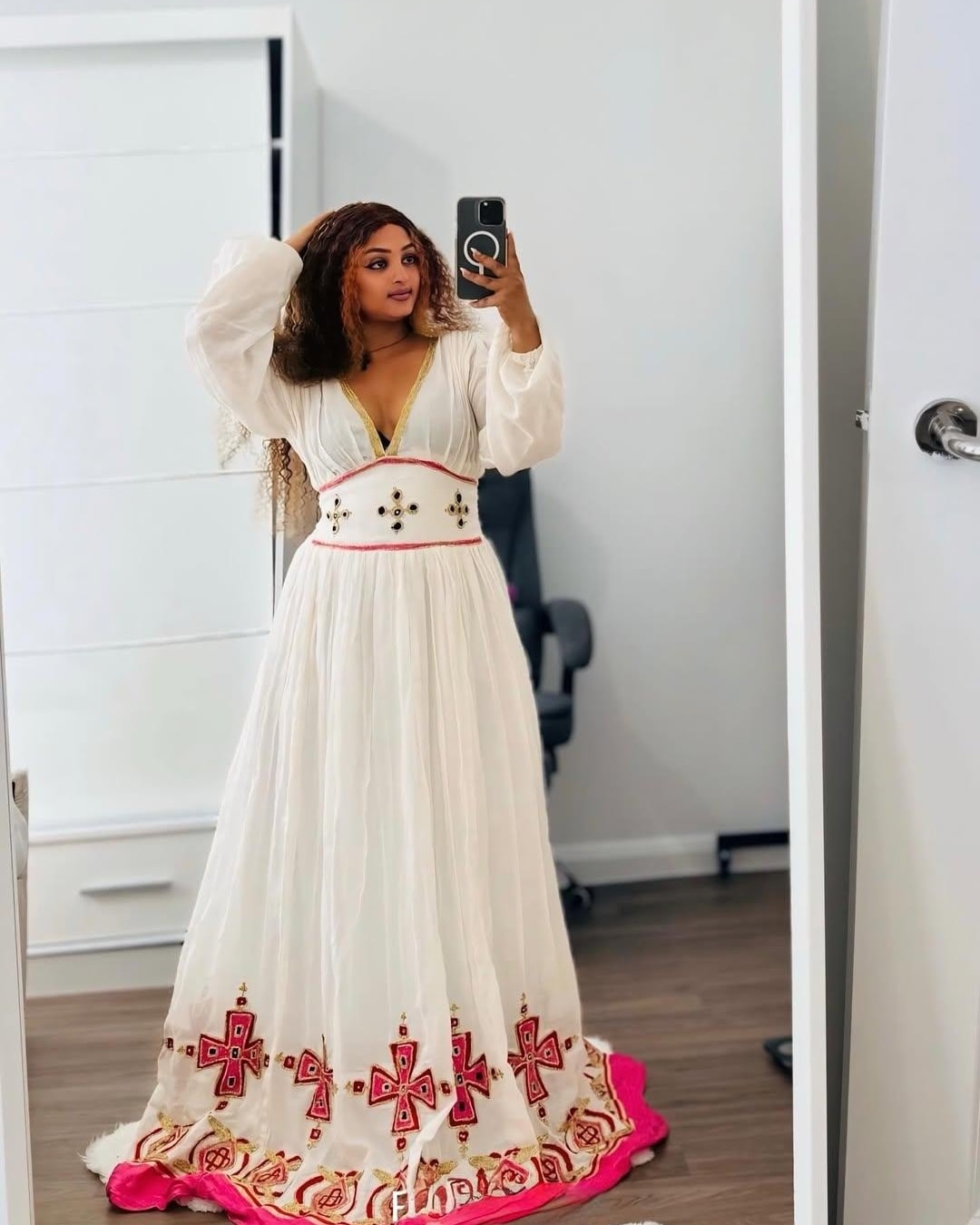 Handmade Pink Habesha Dress | Modern Ethiopian Wedding Attire