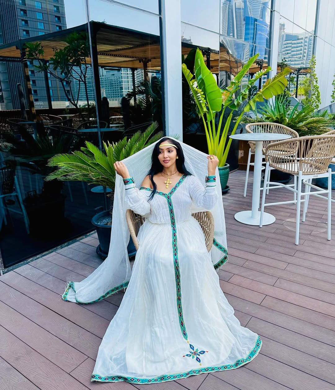 Light Blue & Green Habesha Kemis | New Handmade Ethiopian Dress