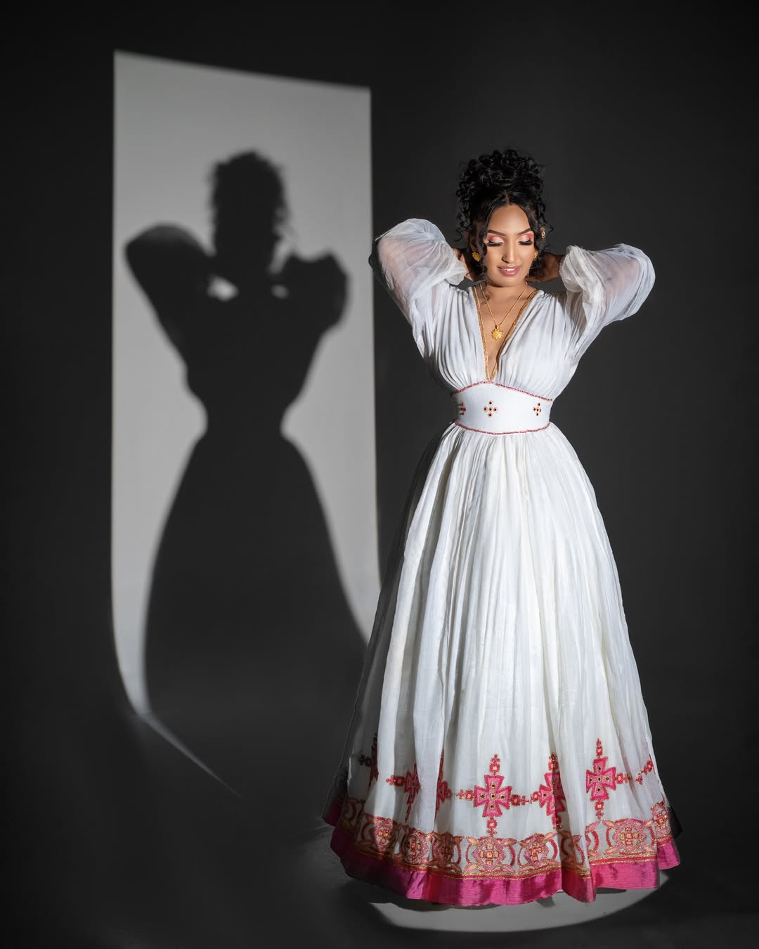 Handmade Pink Habesha Dress | Modern Ethiopian Wedding Attire