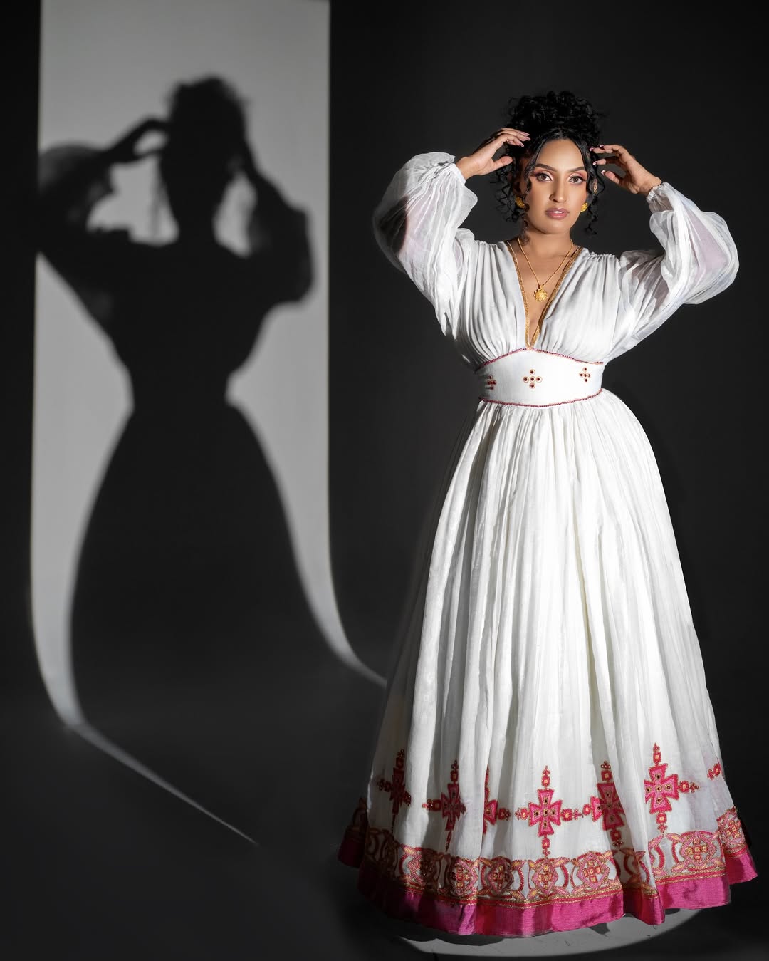 Handmade Pink Habesha Dress | Modern Ethiopian Wedding Attire