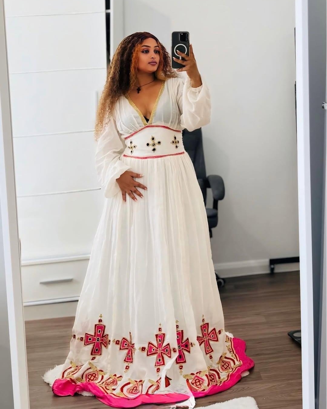 Handmade Pink Habesha Dress | Modern Ethiopian Wedding Attire