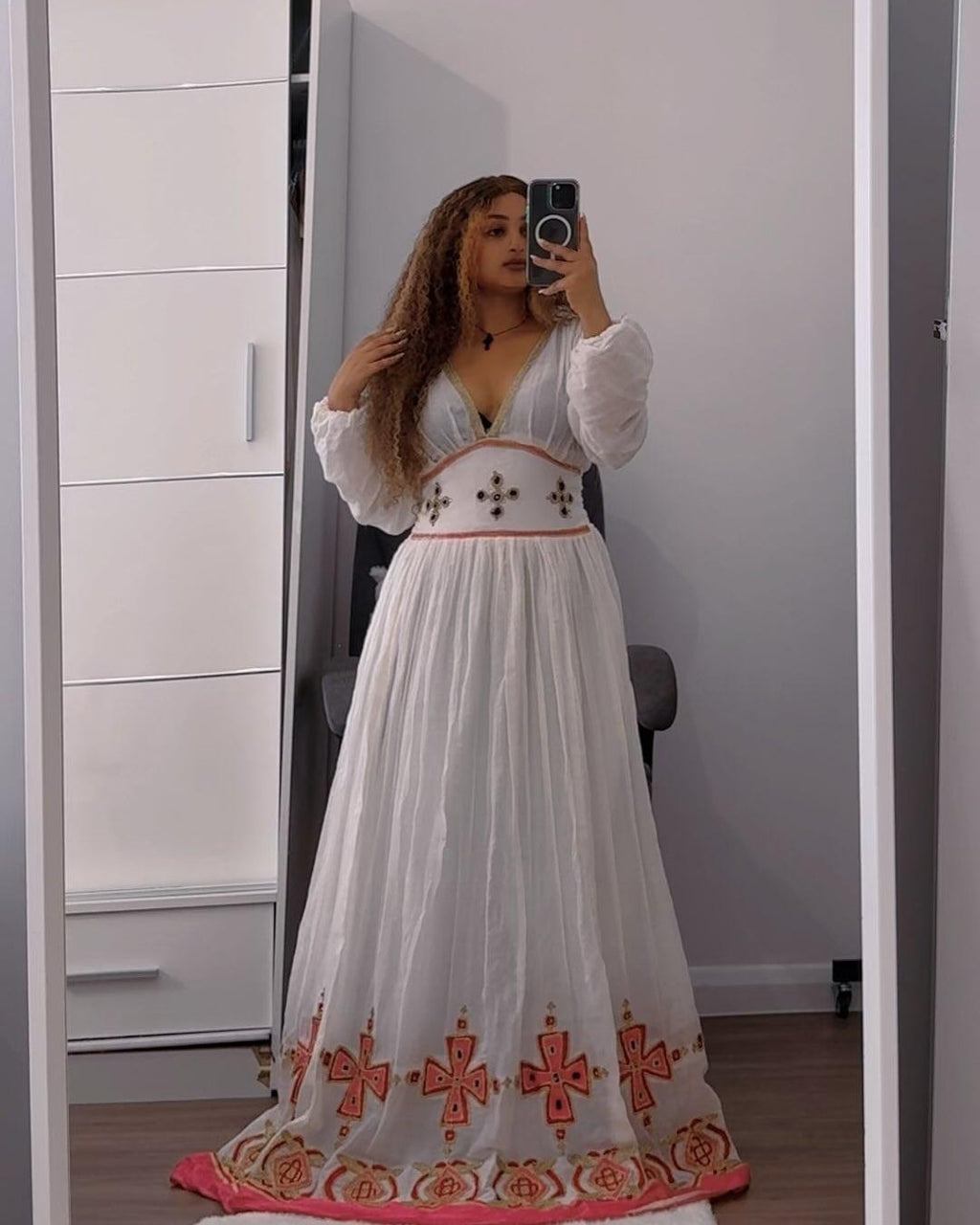 Handmade Pink Habesha Dress | Modern Ethiopian Wedding Attire