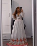 Handmade Pink Habesha Dress | Modern Ethiopian Wedding Attire