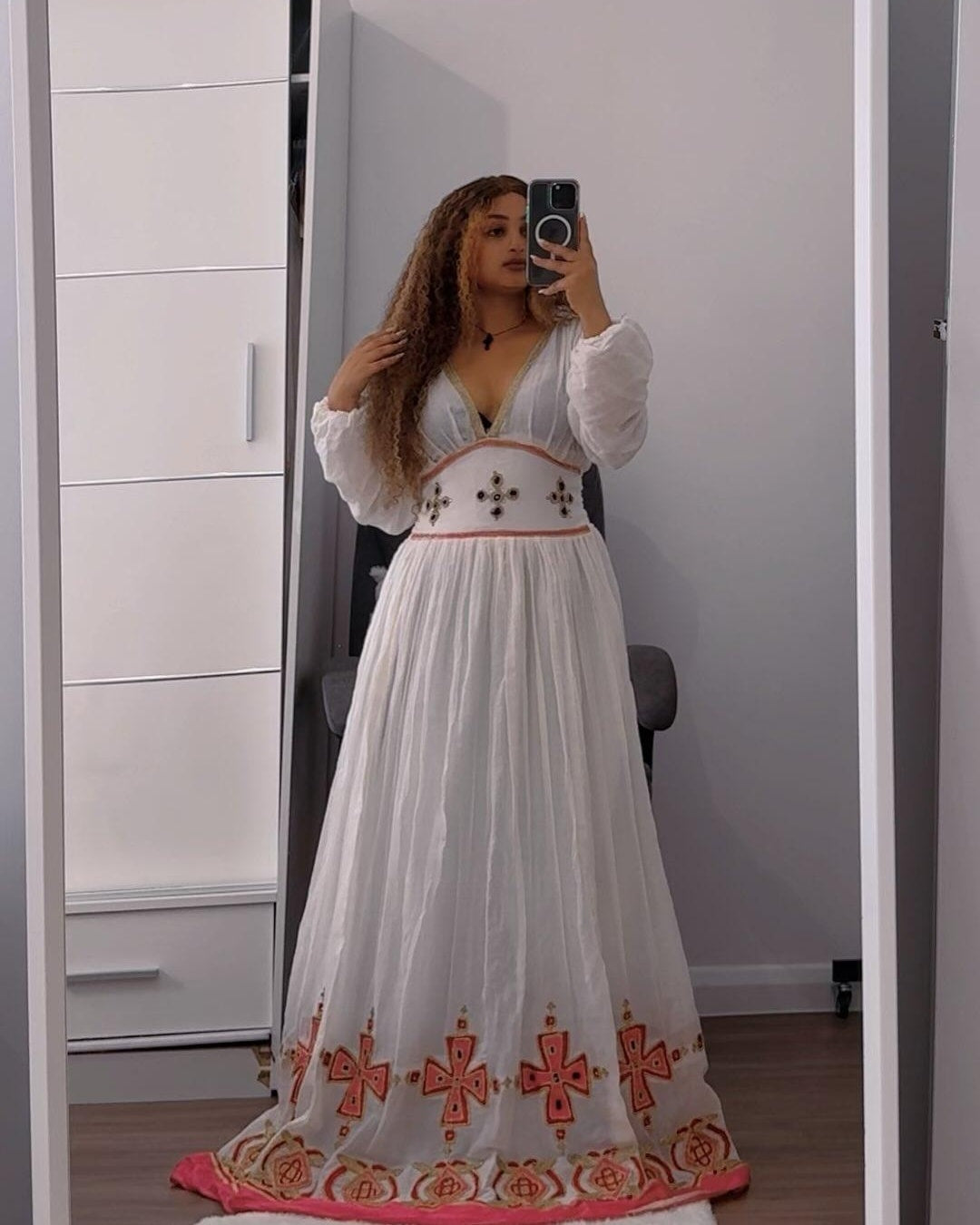 Handmade Pink Habesha Dress | Modern Ethiopian Wedding Attire