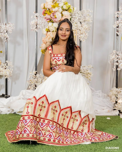 Luxury Red Habesha Couples Matching | Wedding Ethiopian Outfits