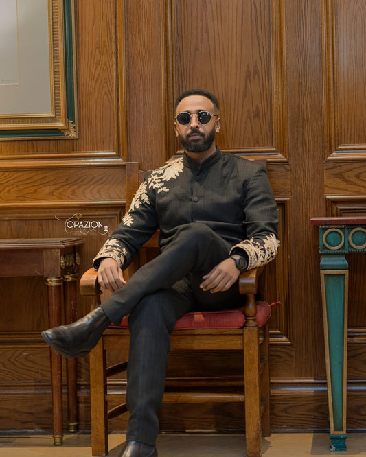 Black & Gold Habesha Men’s Shirt | Modern Ethiopian Traditional Wear