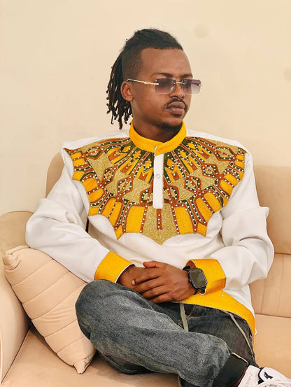 Luxury Yellow Habesha Men’s Shirt | Modern Ethiopian Traditional Wear