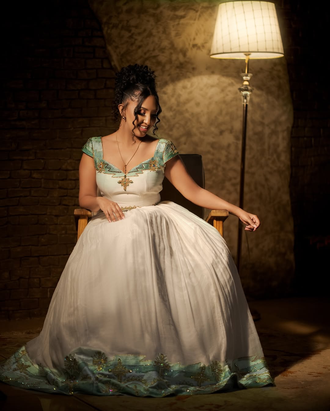 Luxury Green Zuria Kemis | Modern Ethiopian Traditional Dress