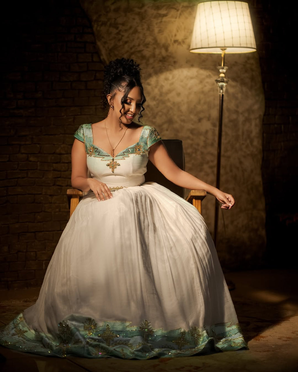 Luxury Green Zuria Kemis | Modern Ethiopian Traditional Dress