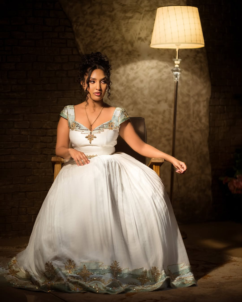 Luxury Green Zuria Kemis | Modern Ethiopian Traditional Dress