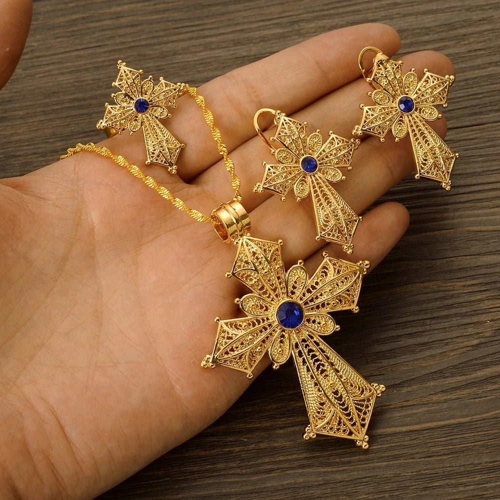 Ethiopian Cross Jewelry Set | Necklaces, Earrings, Rings & Bangle - EthGebya