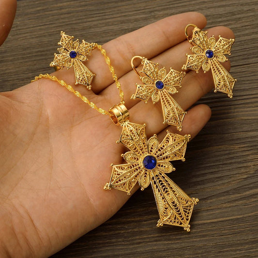 Ethiopian Cross Jewelry Set | Necklaces, Earrings, Rings & Bangle - EthGebya
