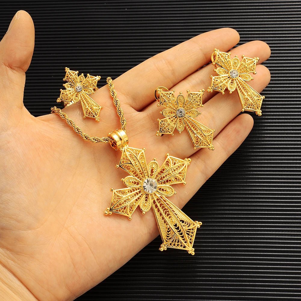 Ethiopian Cross Jewelry Set | Necklaces, Earrings, Rings & Bangle - EthGebya