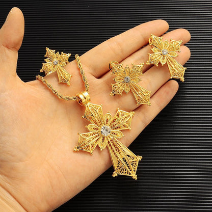 Ethiopian Cross Jewelry Set | Necklaces, Earrings, Rings & Bangle - EthGebya